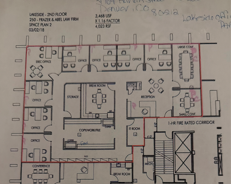 Floor plan of Suite 250, second floor
